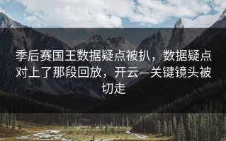 季后赛国王数据疑点被扒，数据疑点对上了那段回放，开云—关键镜头被切走