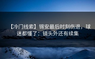 【冷门线索】锡安最后时刻伤退，球迷都懂了：镜头外还有续集